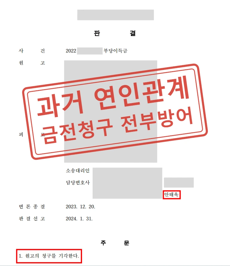 전 여자친구의 수억 원 부당이득반환청구, 금융거래내역 분석으로 전부 기각