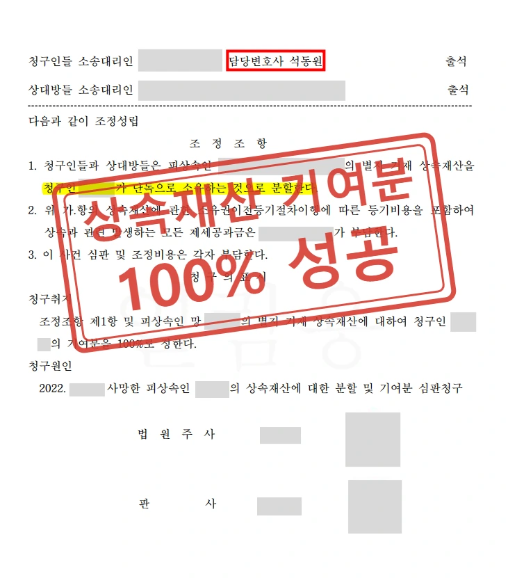 홀로 부모 부양한 자녀, 상속재산 기여분 100% 인정받은 사례
